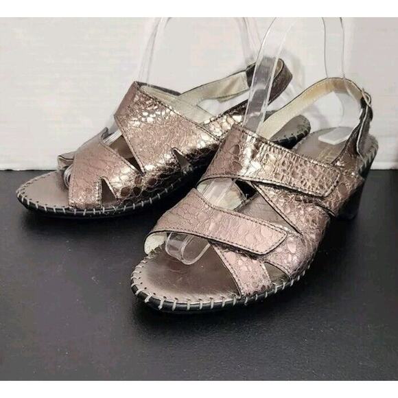 LA PLUME Bronze Metallic Ergonomic Footbed‎ Slingback Strappy Sandal 40 US 9.5 M - Picture 1 of 10